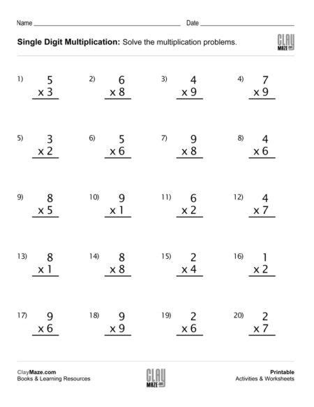 multiplication 4-digit by 1-digit|1 digit multiplication worksheets.